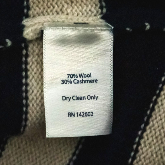 Sail To Sable Size large L Tan Blue Stripe Nautical Print Wool Cashmere Sweater - Picture 5 of 6